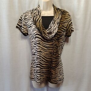 Isabella Rodriguez Zebra Print Cowl Neck Top